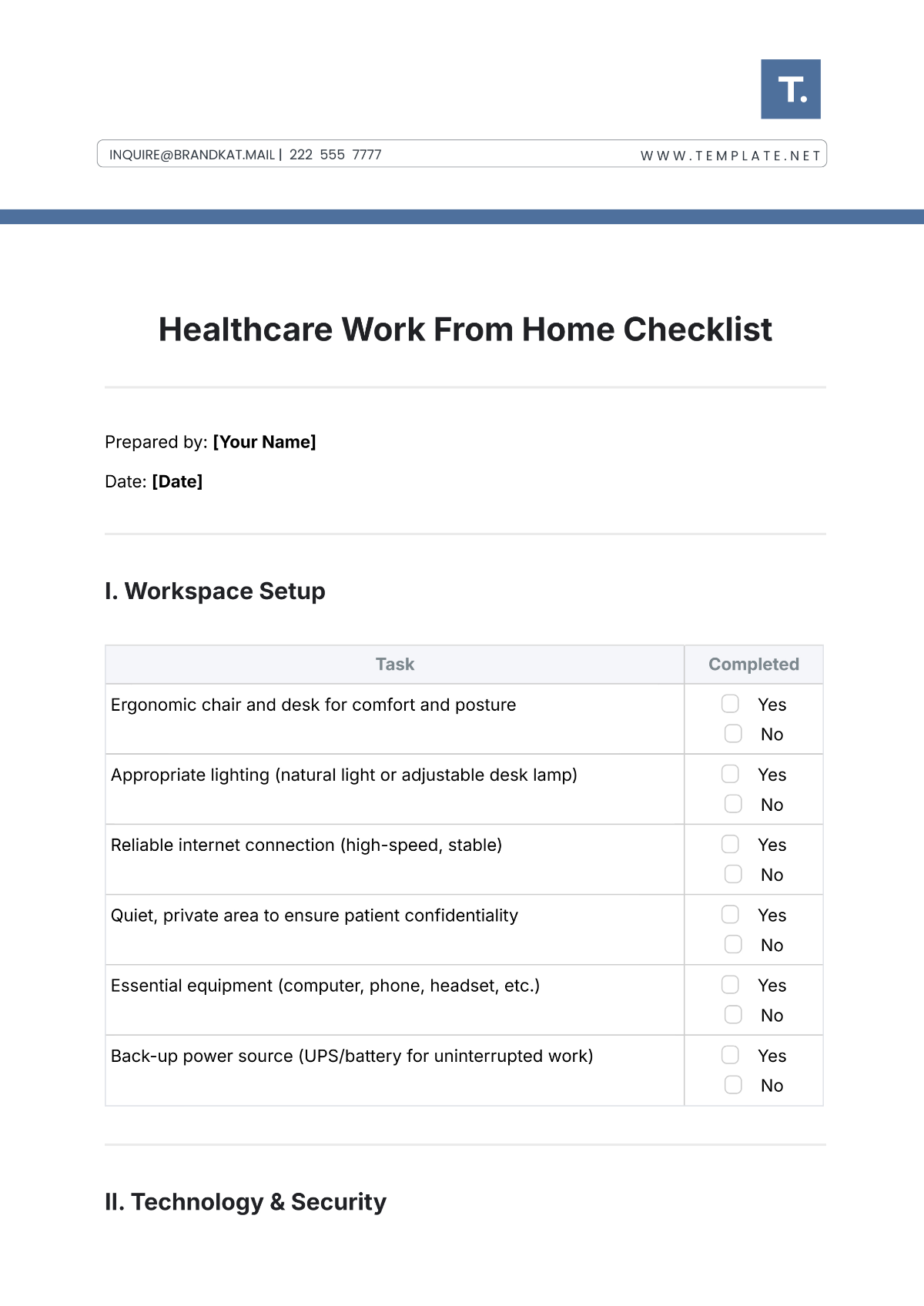 Healthcare Work From Home Checklist Template - Edit Online & Download