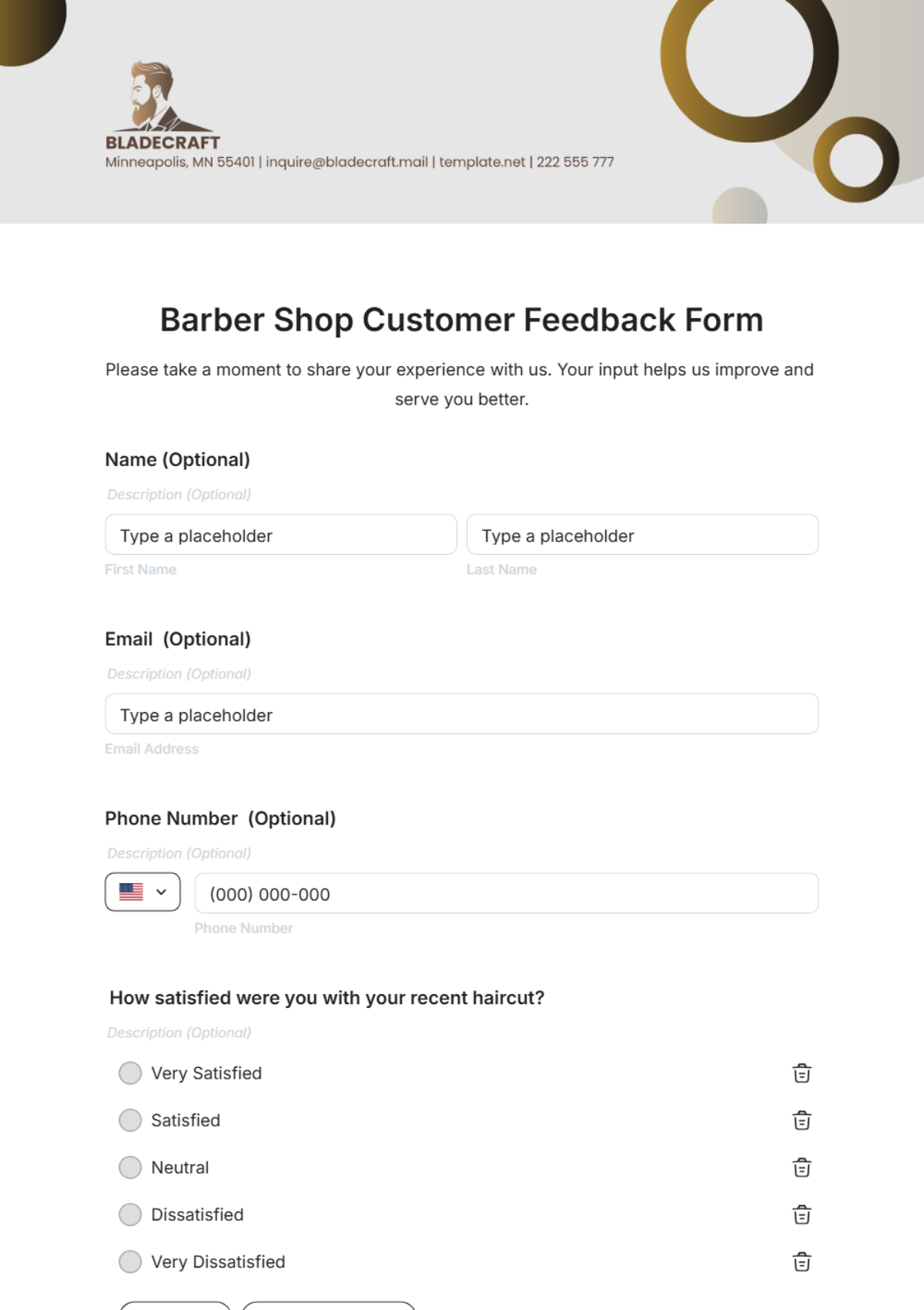 Free Barber Shop Customer Feedback Form Template