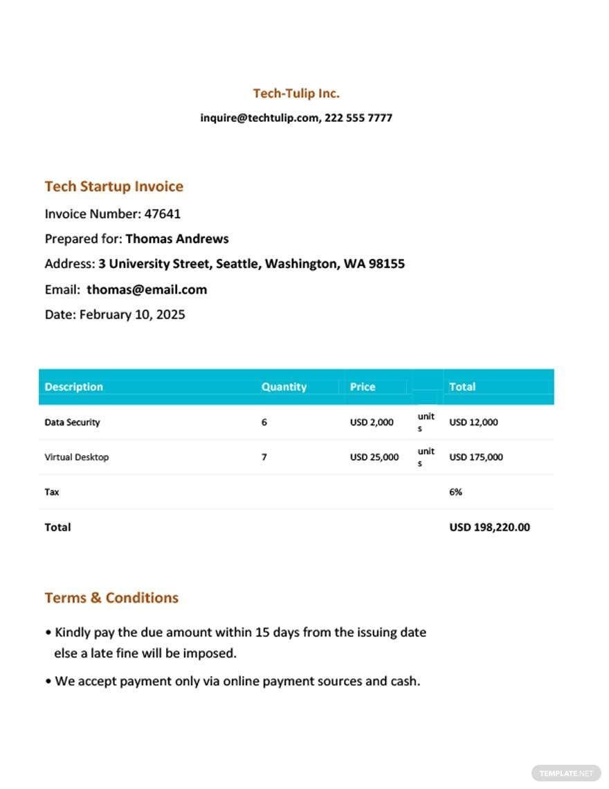 Tech Startup Invoice Template