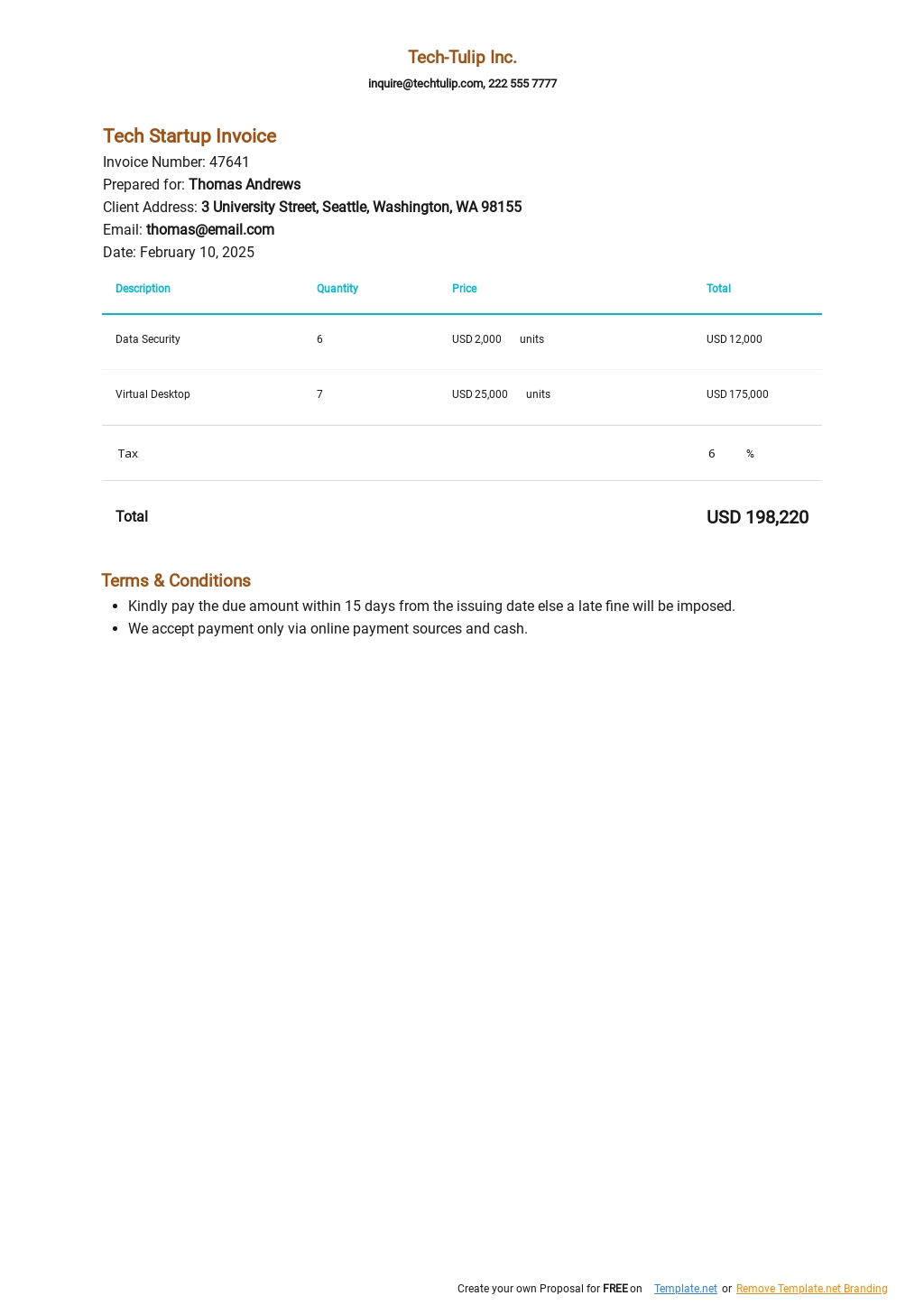 Tech Startup Invoice Template in Google Sheets, Excel, Word