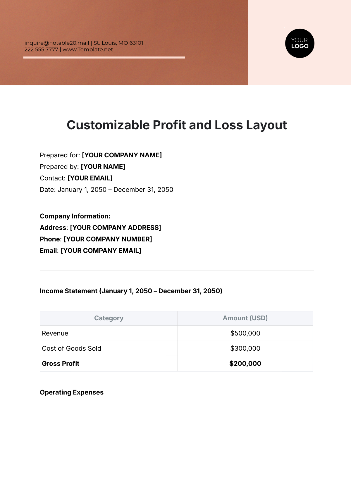 Customizable Profit and Loss Layout Template - Edit Online & Download