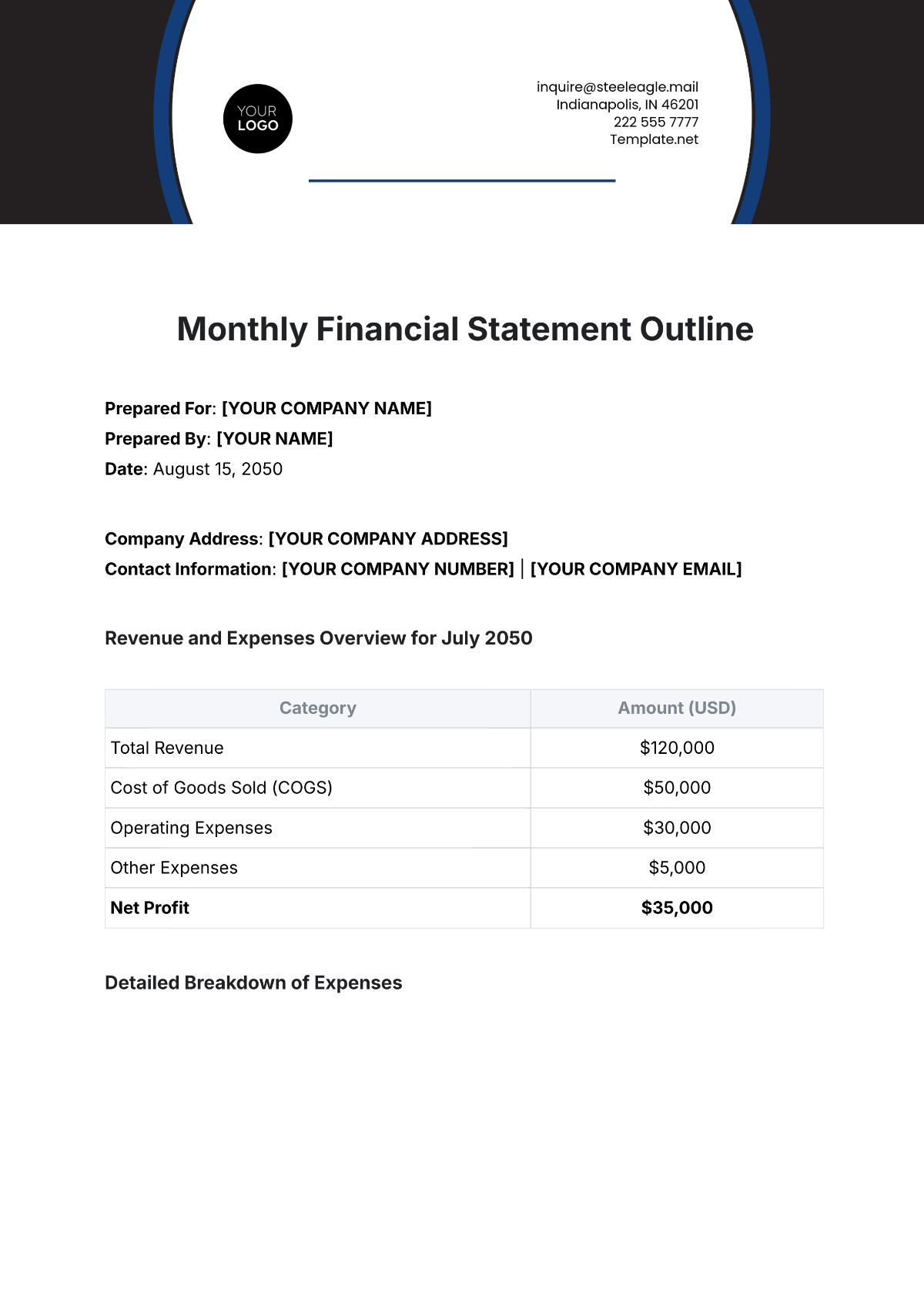 Monthly Financial Statement Outline Template - Edit Online & Download