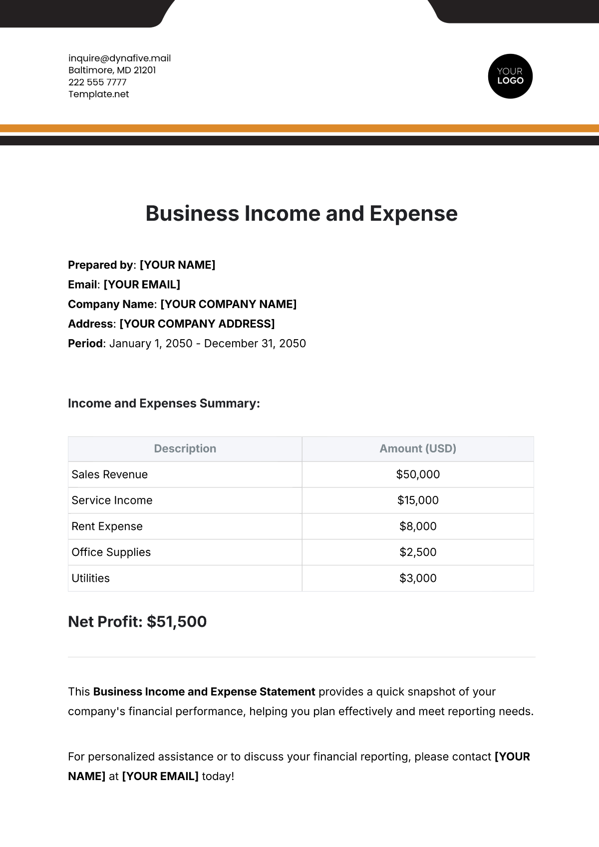 Business Income and Expense Template - Edit Online & Download