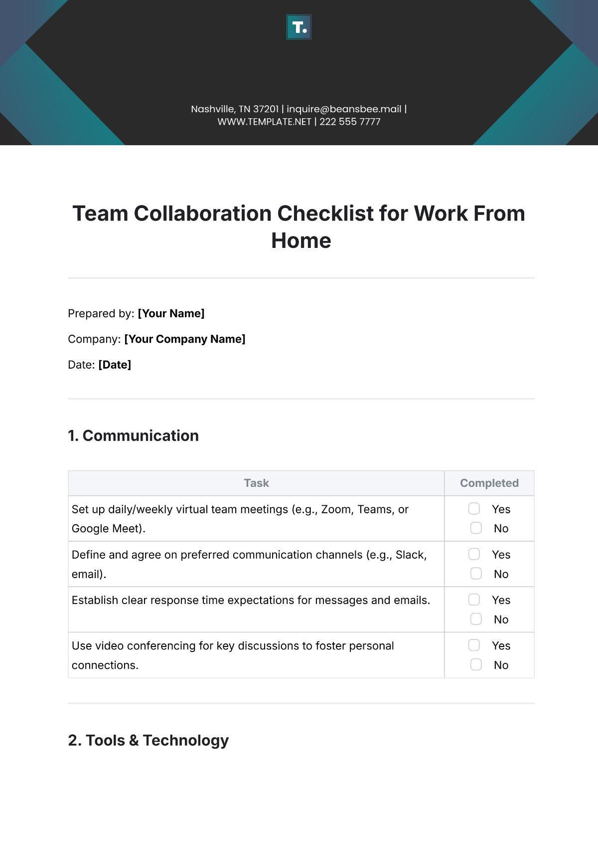 Team Collaboration Checklist for Work From Home Template - Edit Online & Download