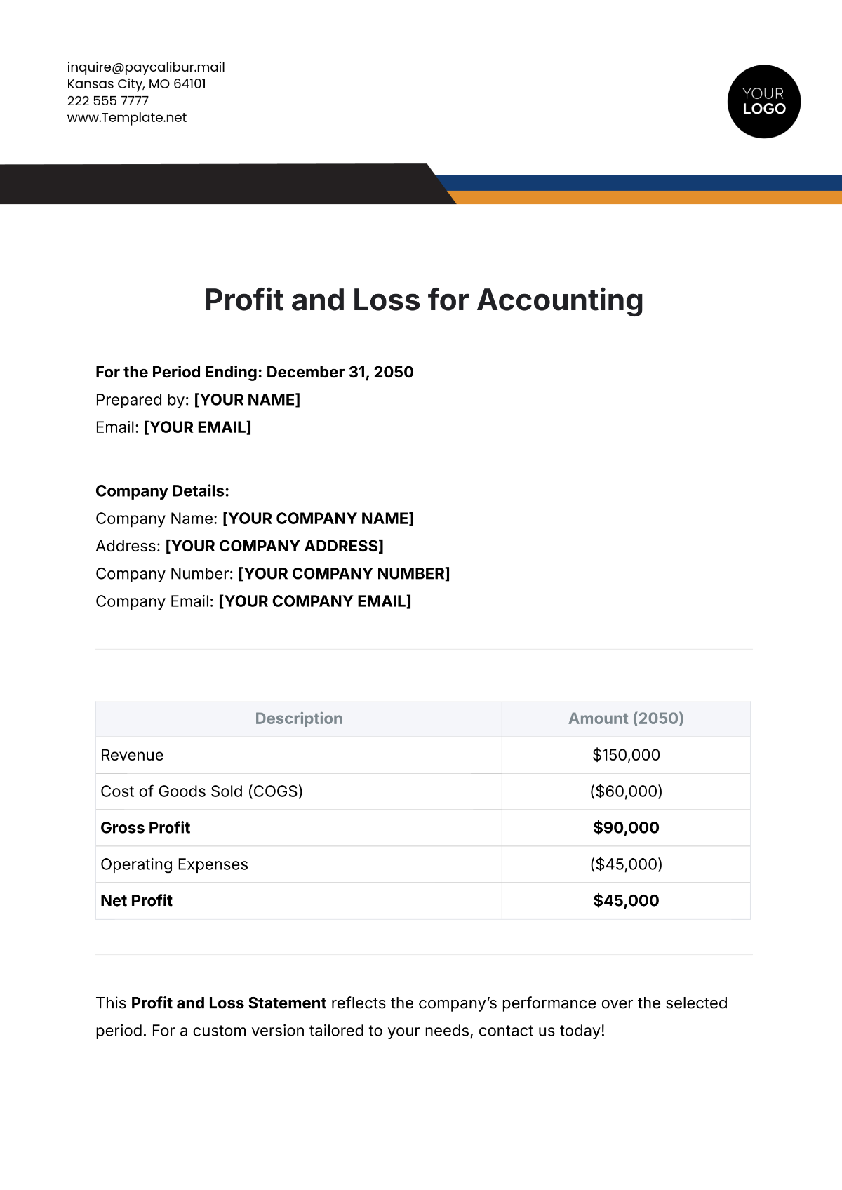 Profit and Loss Template for Accounting - Edit Online & Download