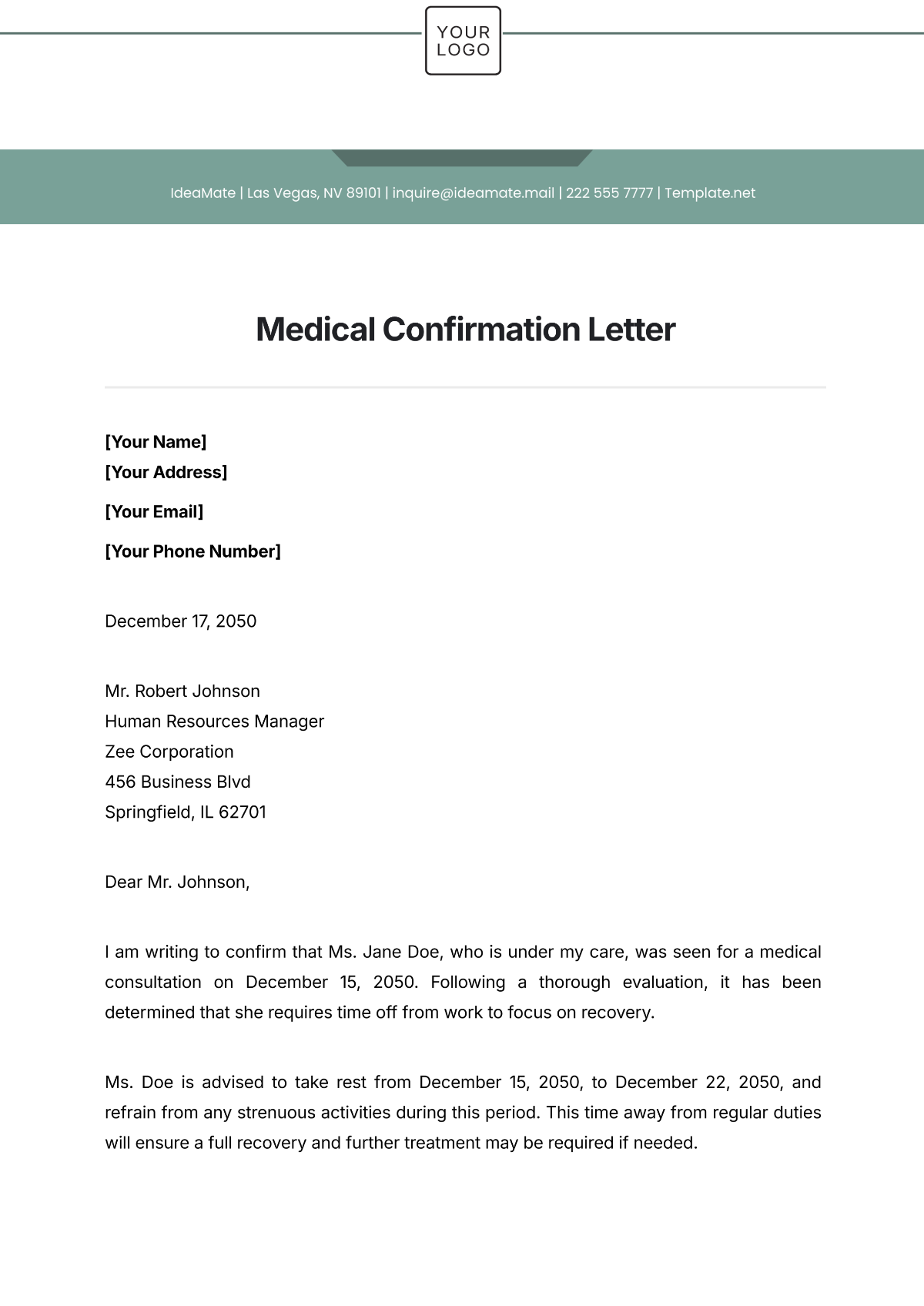 Medical Confirmation Letter Template - Edit Online & Download