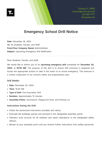 Free Emergency School Drill Notice Template to Edit Online