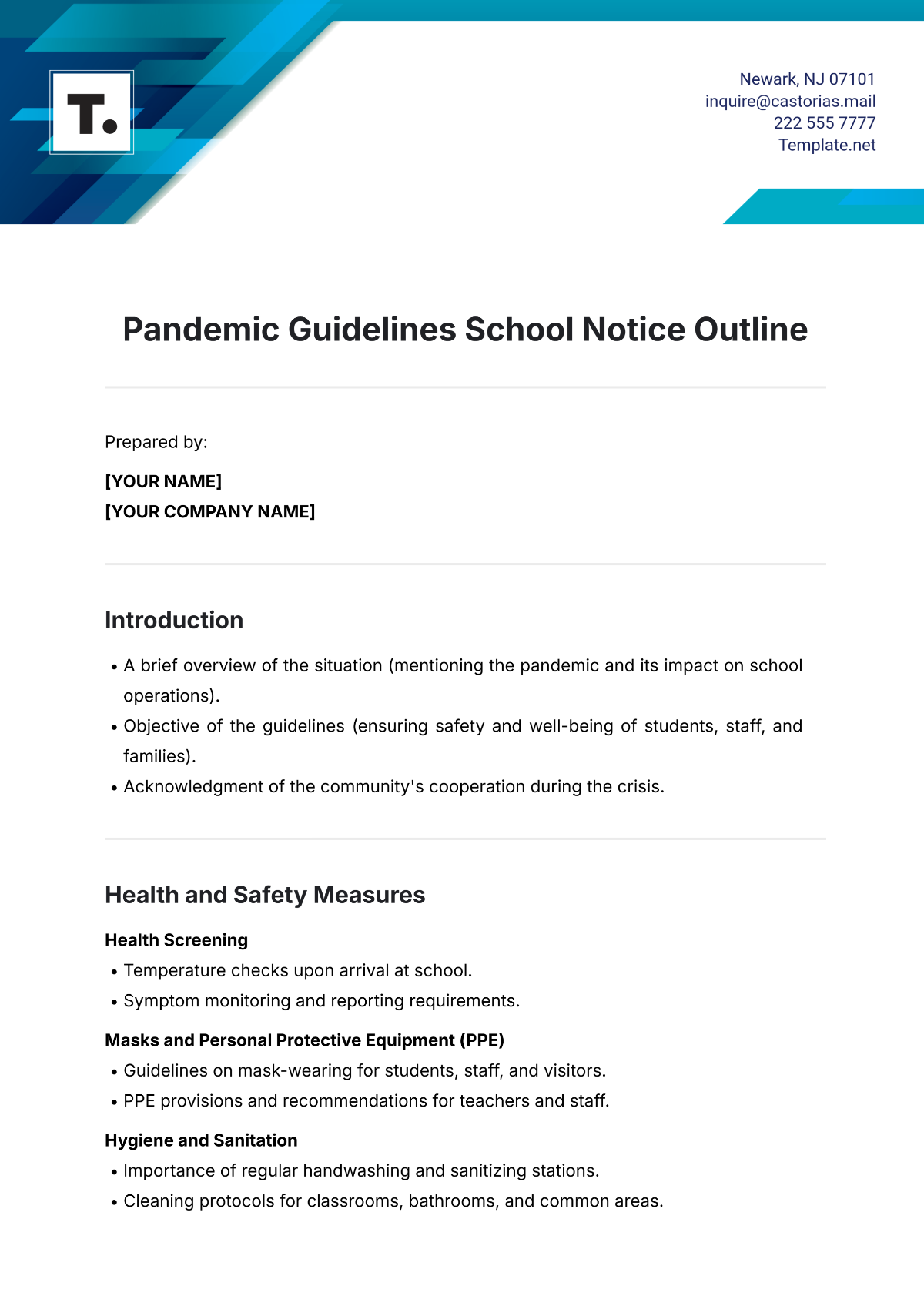 Pandemic Guidelines School Notice Outline Template - Edit Online & Download