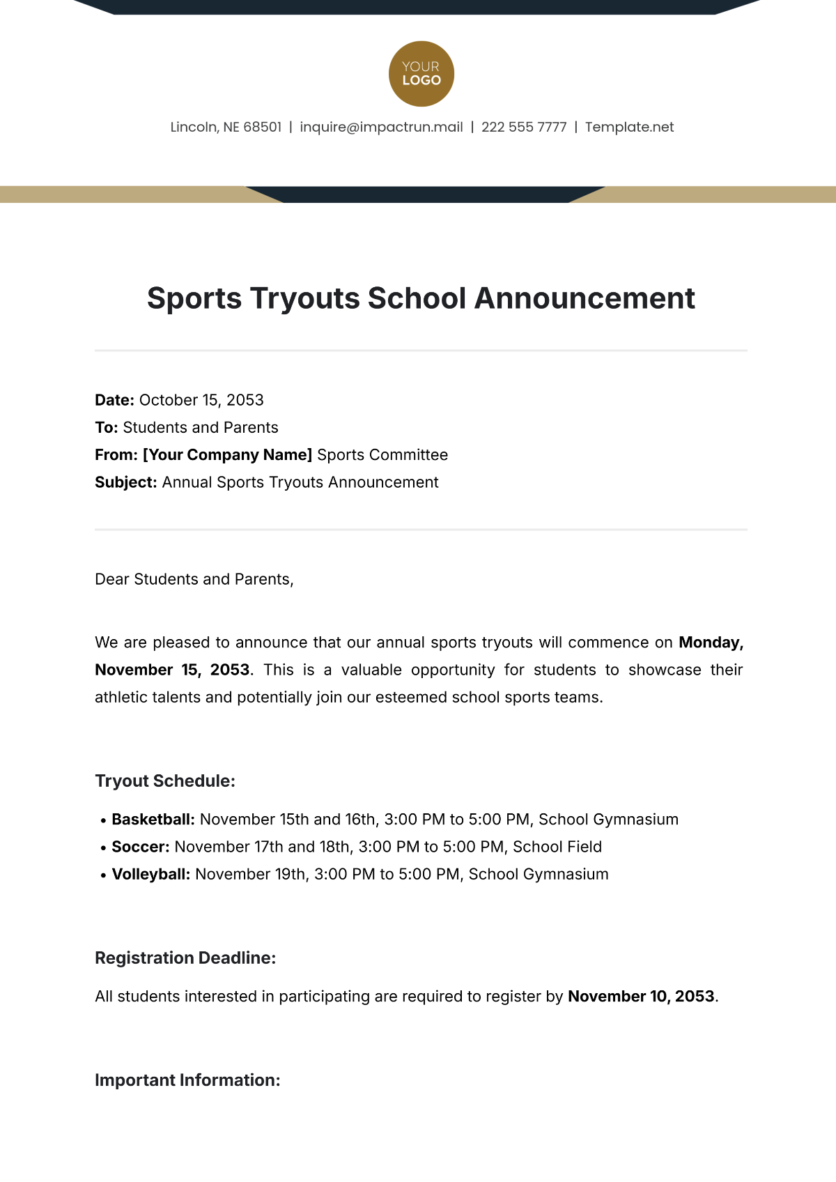 Sports Tryouts School Notice Template - Edit Online & Download