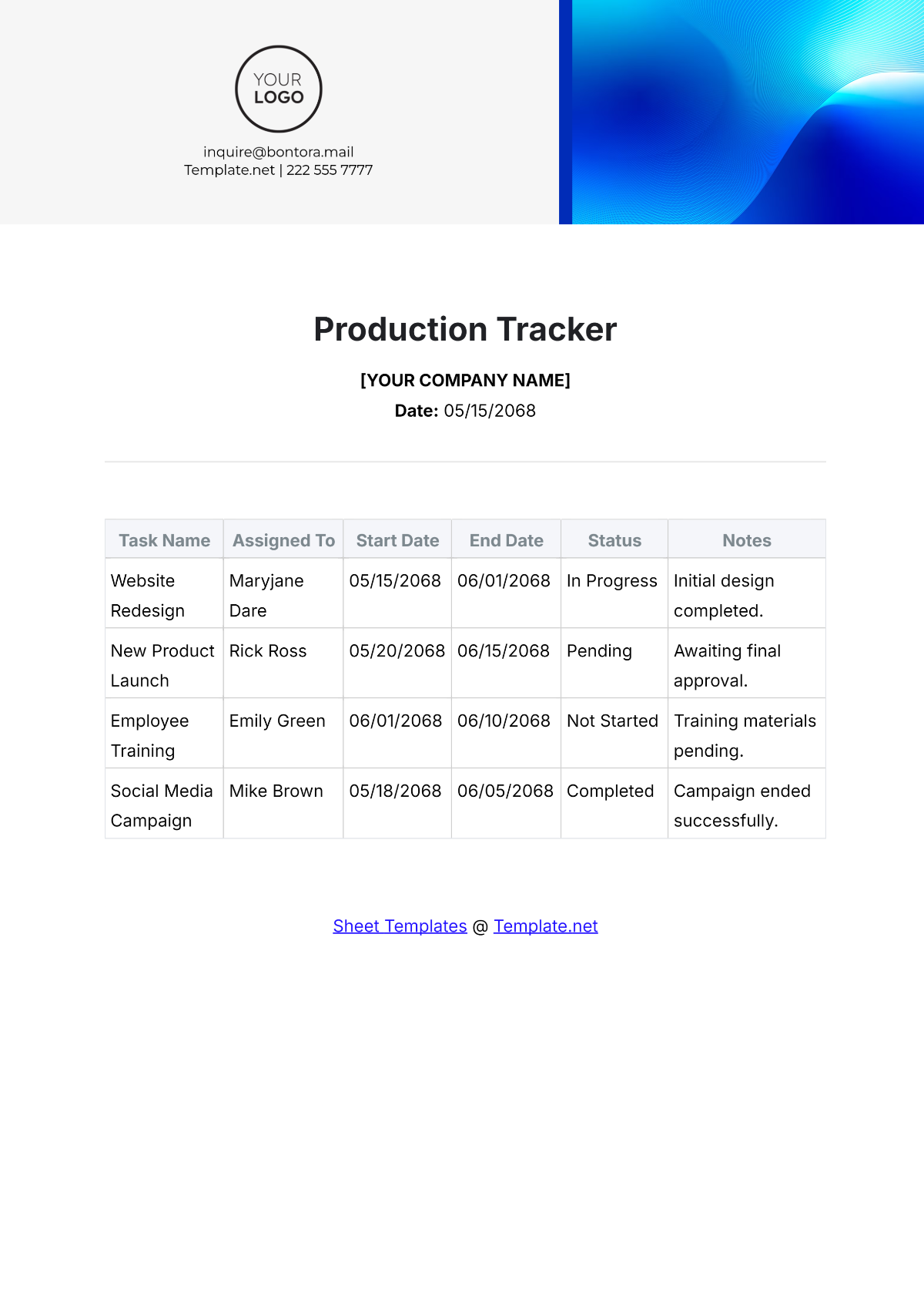 Production Tracker Template - Edit Online & Download