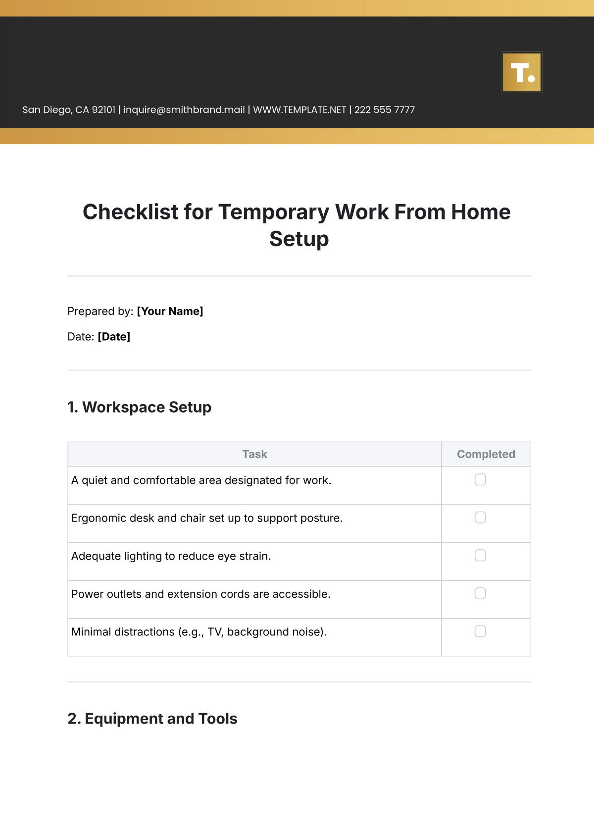 Checklist for Temporary Work From Home Setup Template - Edit Online & Download