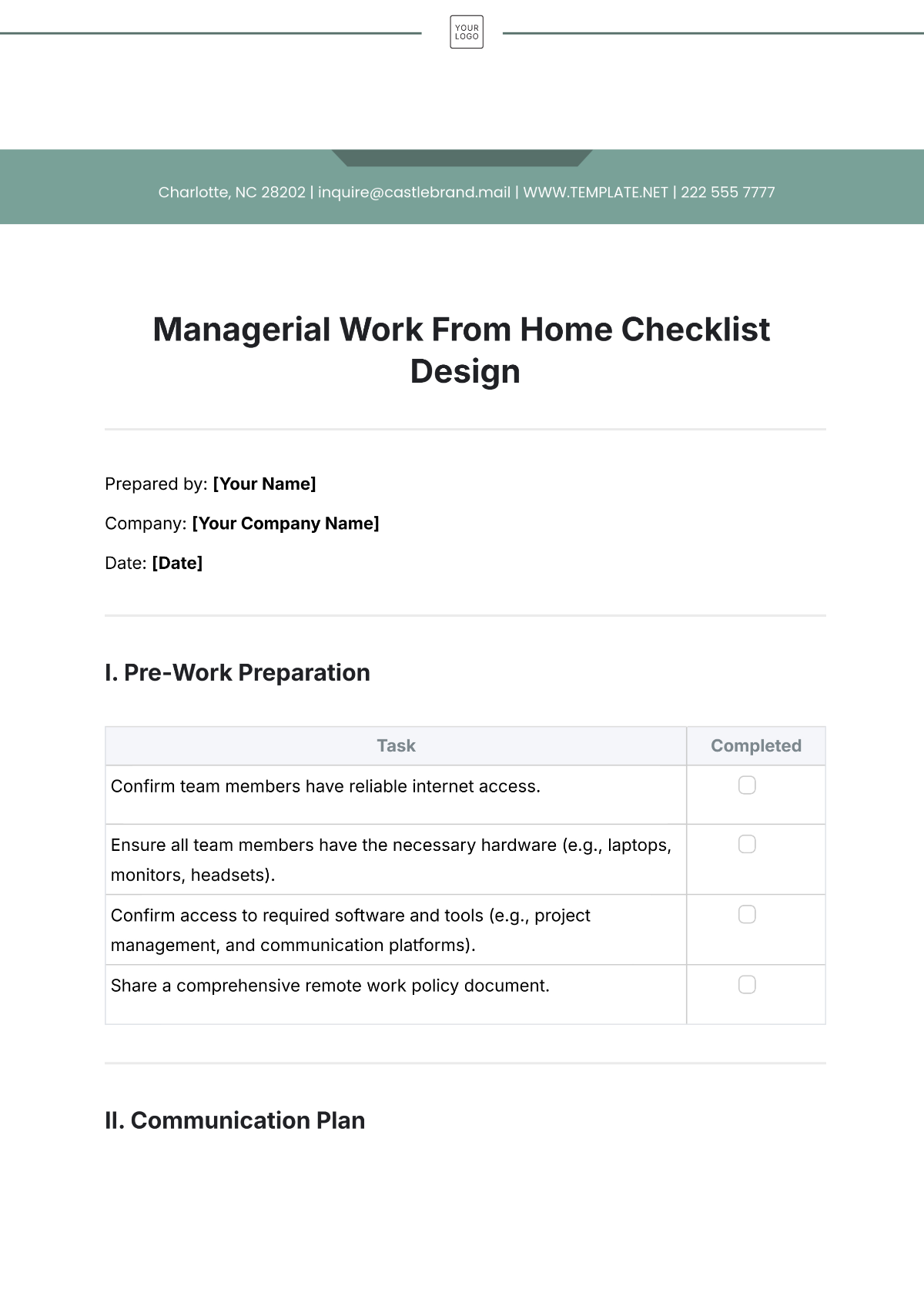 Managerial Work From Home Checklist Design Template - Edit Online & Download