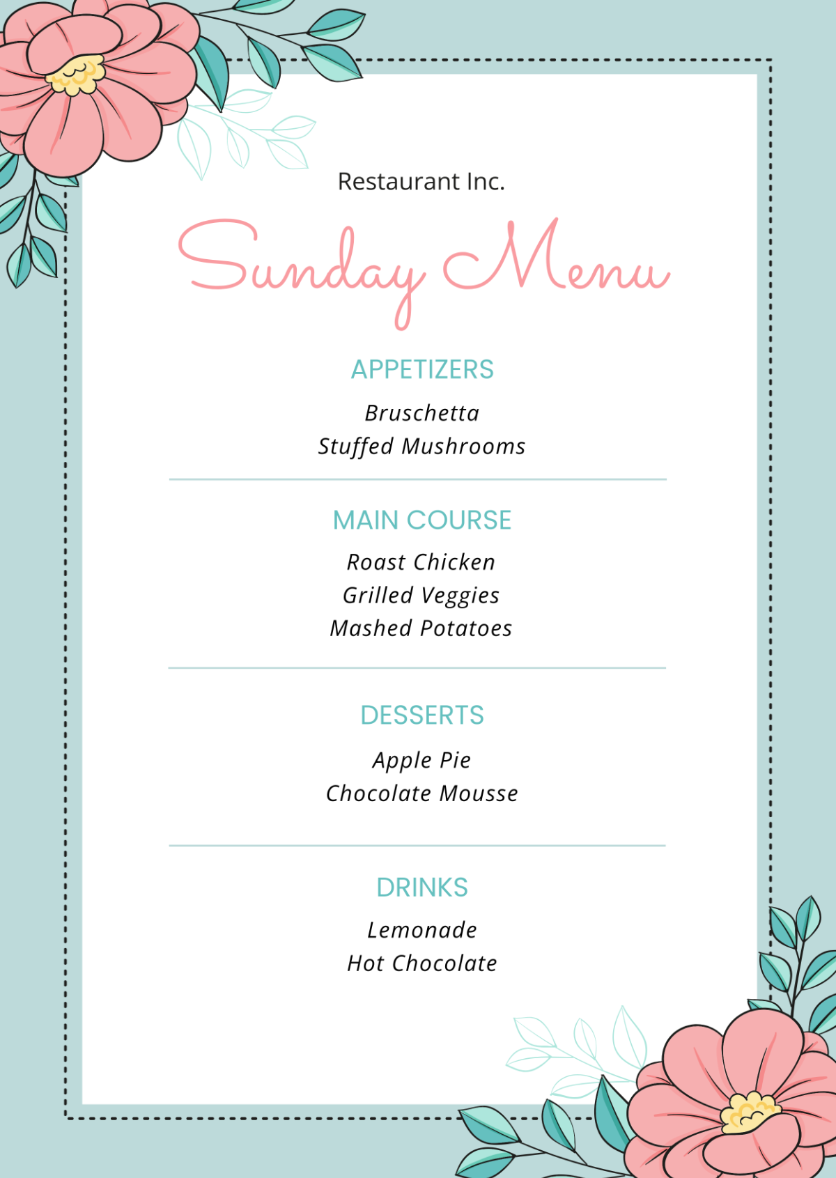 Sunday Menu Template