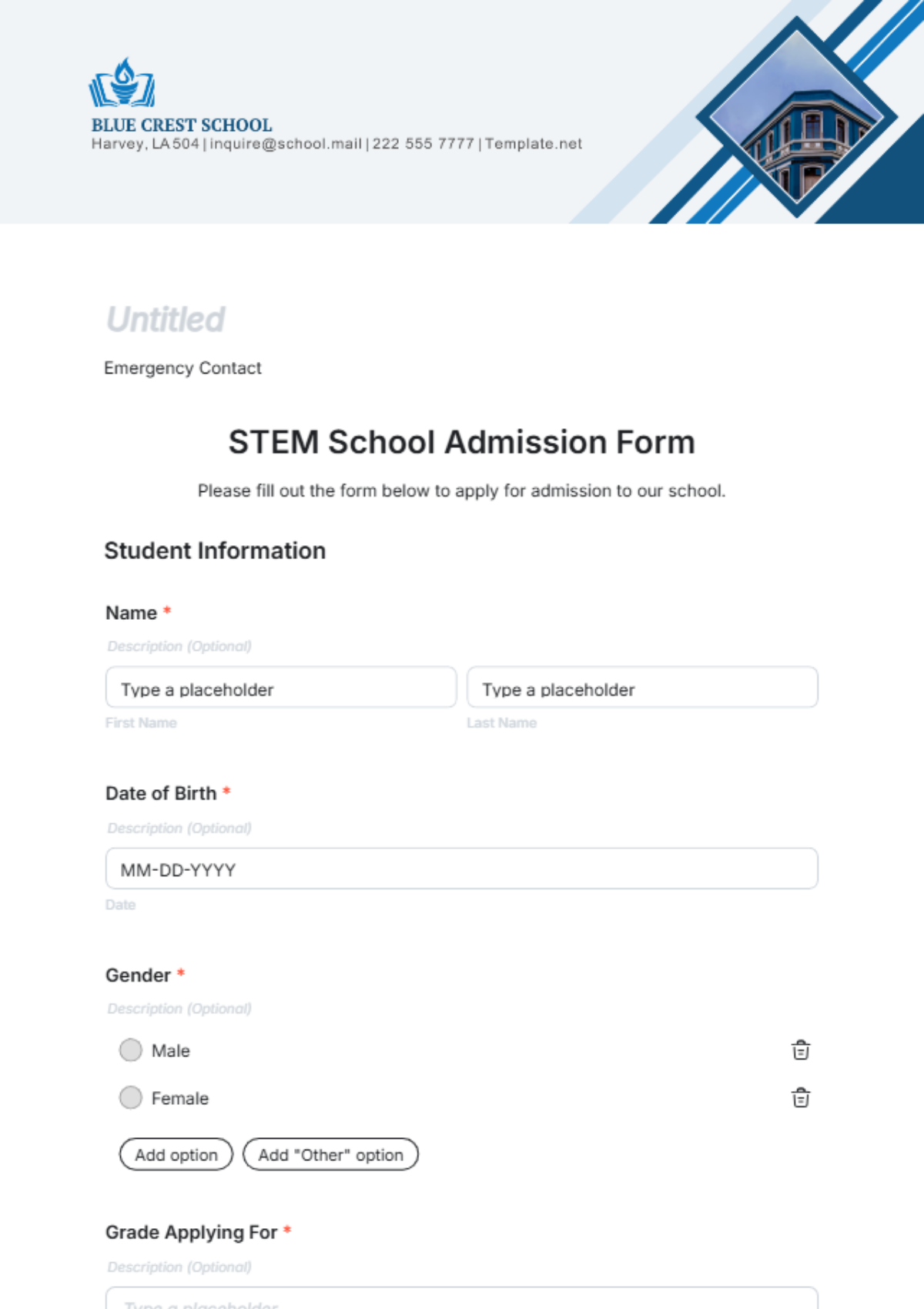 STEM School Admission Form Template - Edit Online & Download