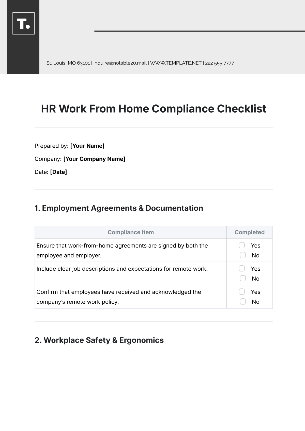 HR Work From Home Compliance Checklist Template - Edit Online & Download