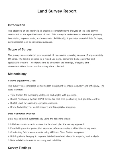 Free Land Survey Report Template to Edit Online