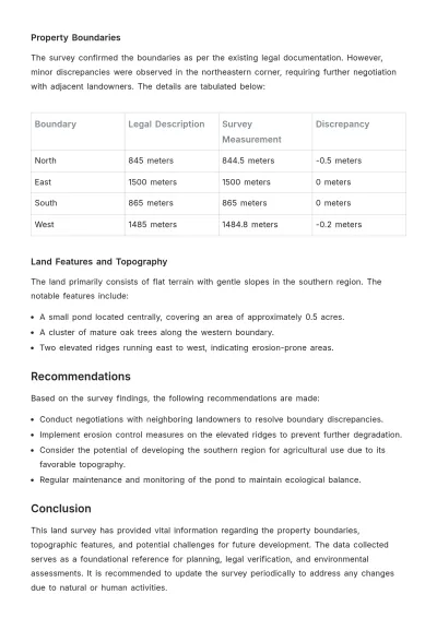 Free Land Survey Report Template to Edit Online