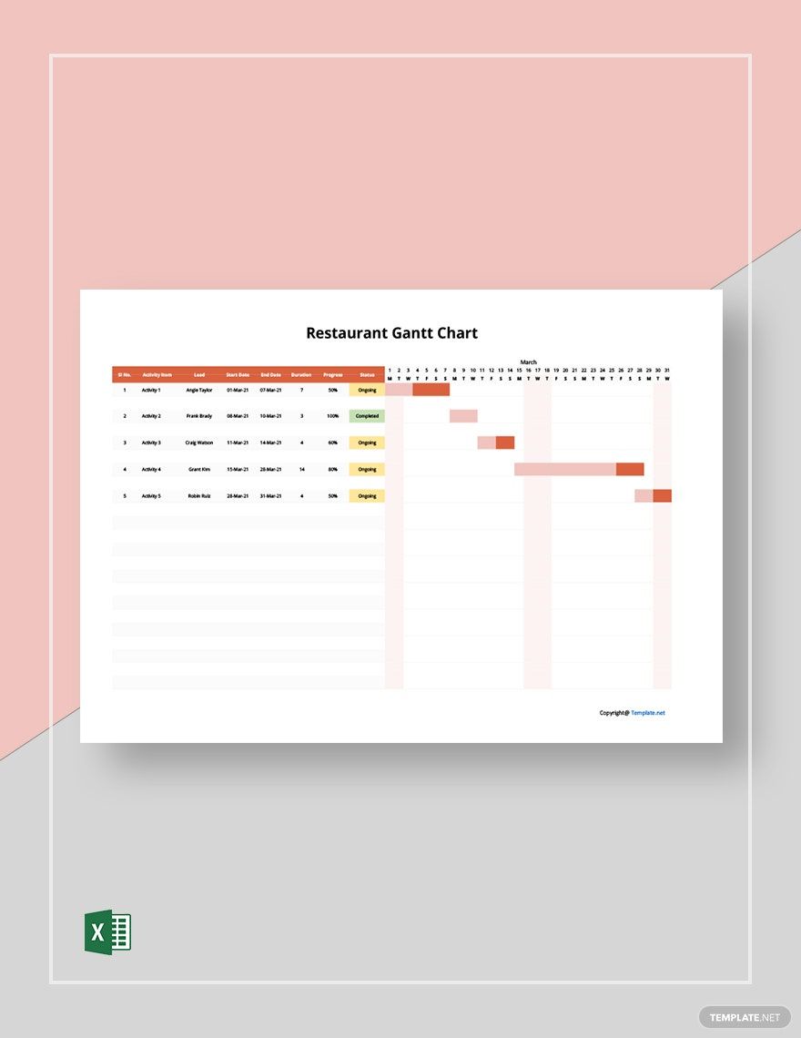 Example Restaurant Gantt Chart Template