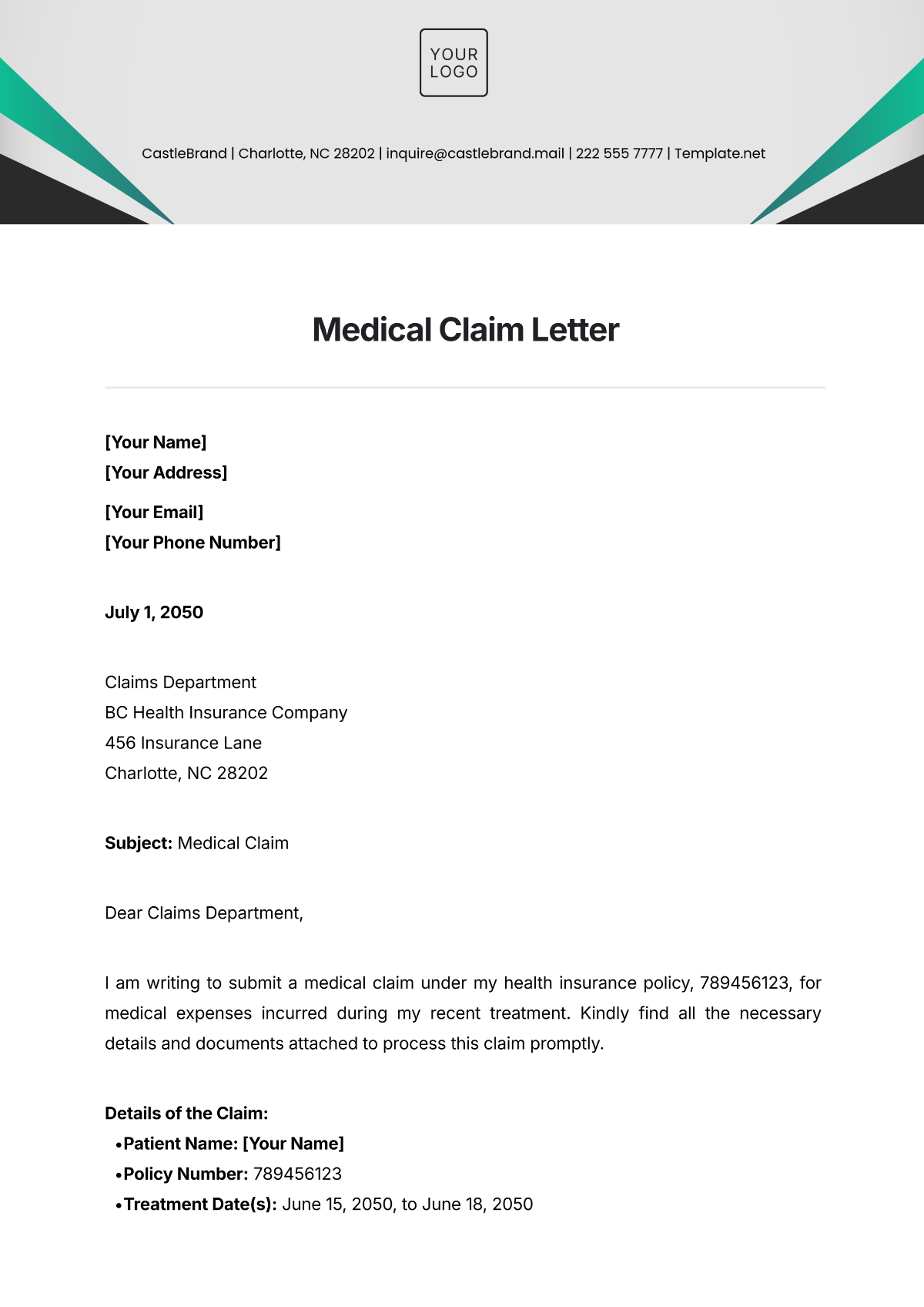 Medical Claim Letter Template - Edit Online & Download