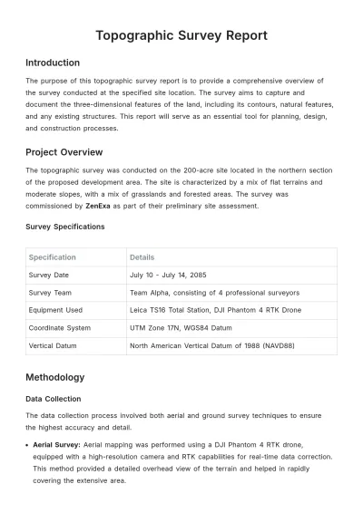 Free Topographic Survey Report Template to Edit Online