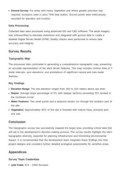 Free Topographic Survey Report Template to Edit Online