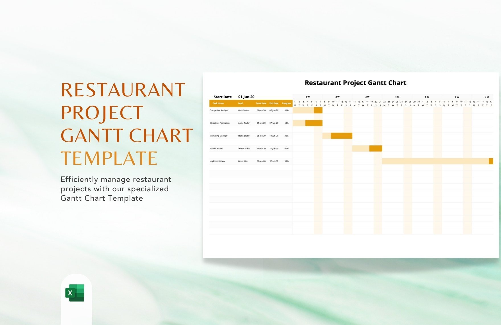 Restaurant Project Gantt Chart Template in Excel