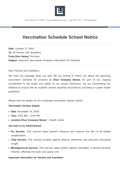 Free Vaccination Schedule School Notice Template to Edit Online