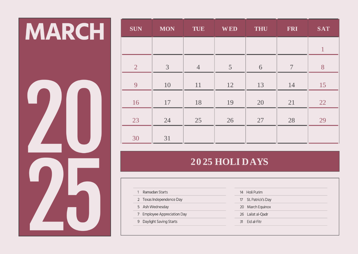 Free March 2025 Calendar Templates Editable And Printable