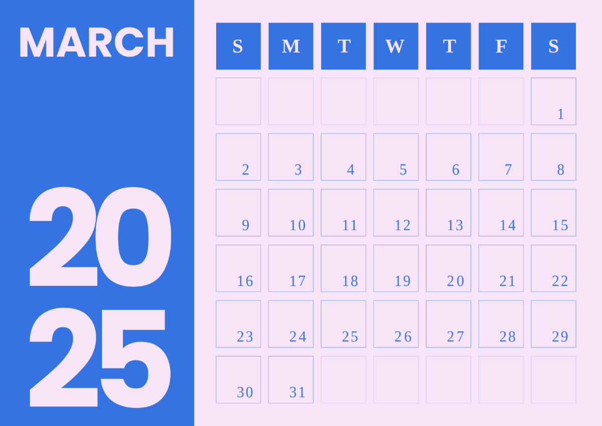 Free Blank March 2025 Calendar Template - Edit Online & Download