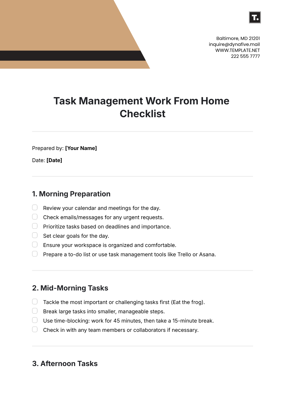 Task Management Work From Home Checklist Template - Edit Online & Download