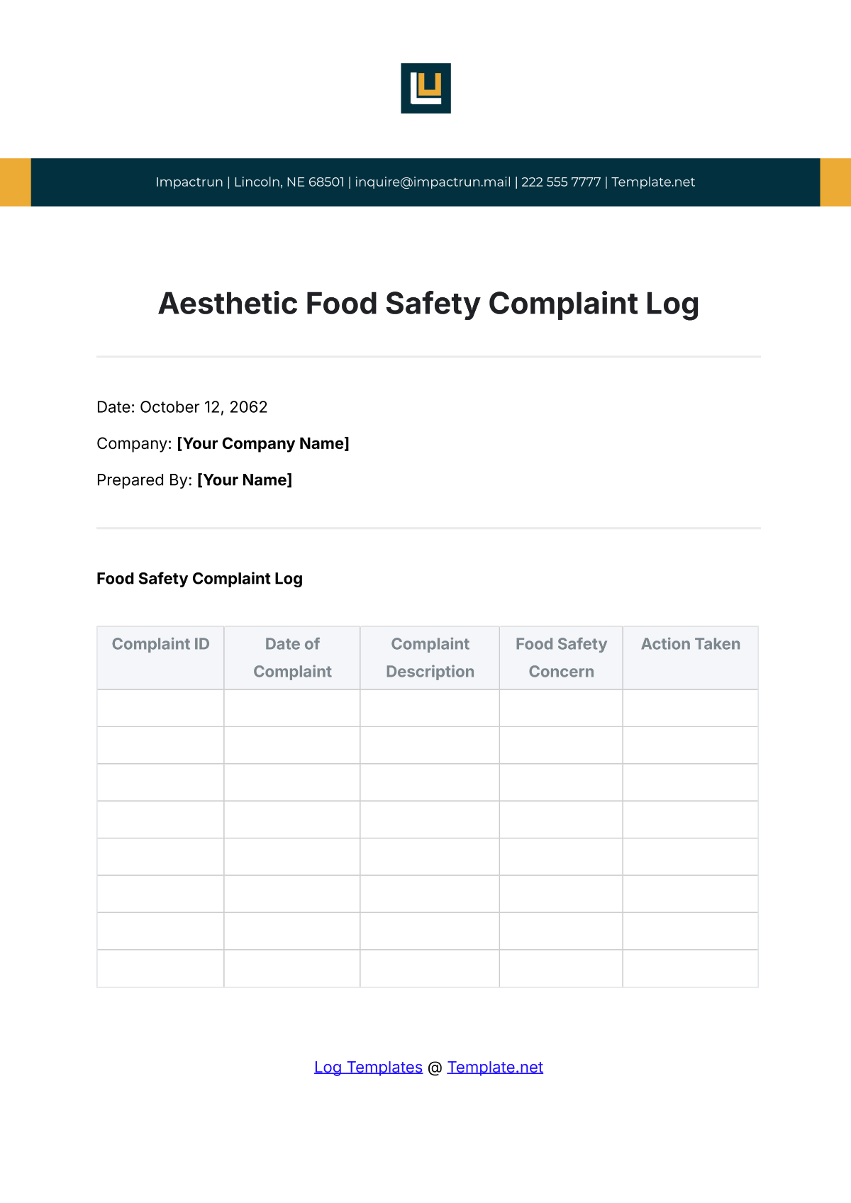 Aesthetic Food Safety Complaint Log Template - Edit Online & Download