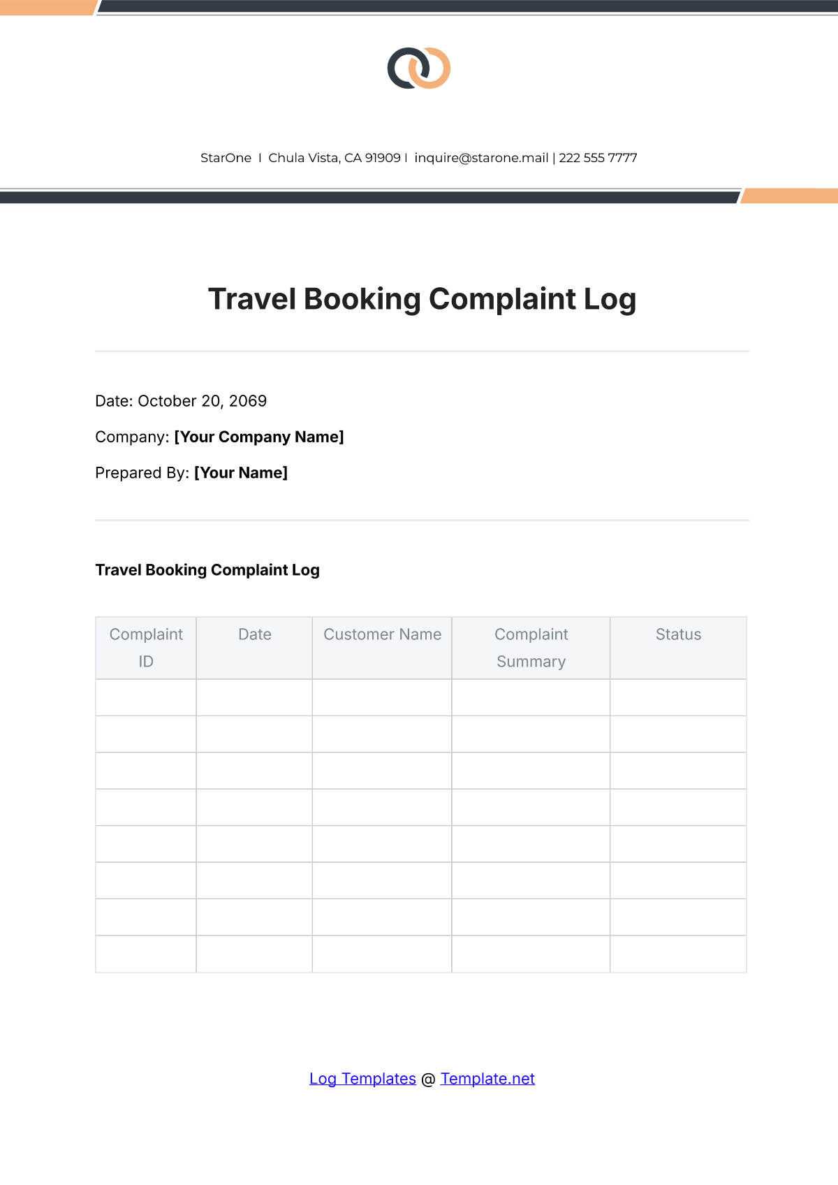 Travel Booking Complaint Log Template - Edit Online & Download