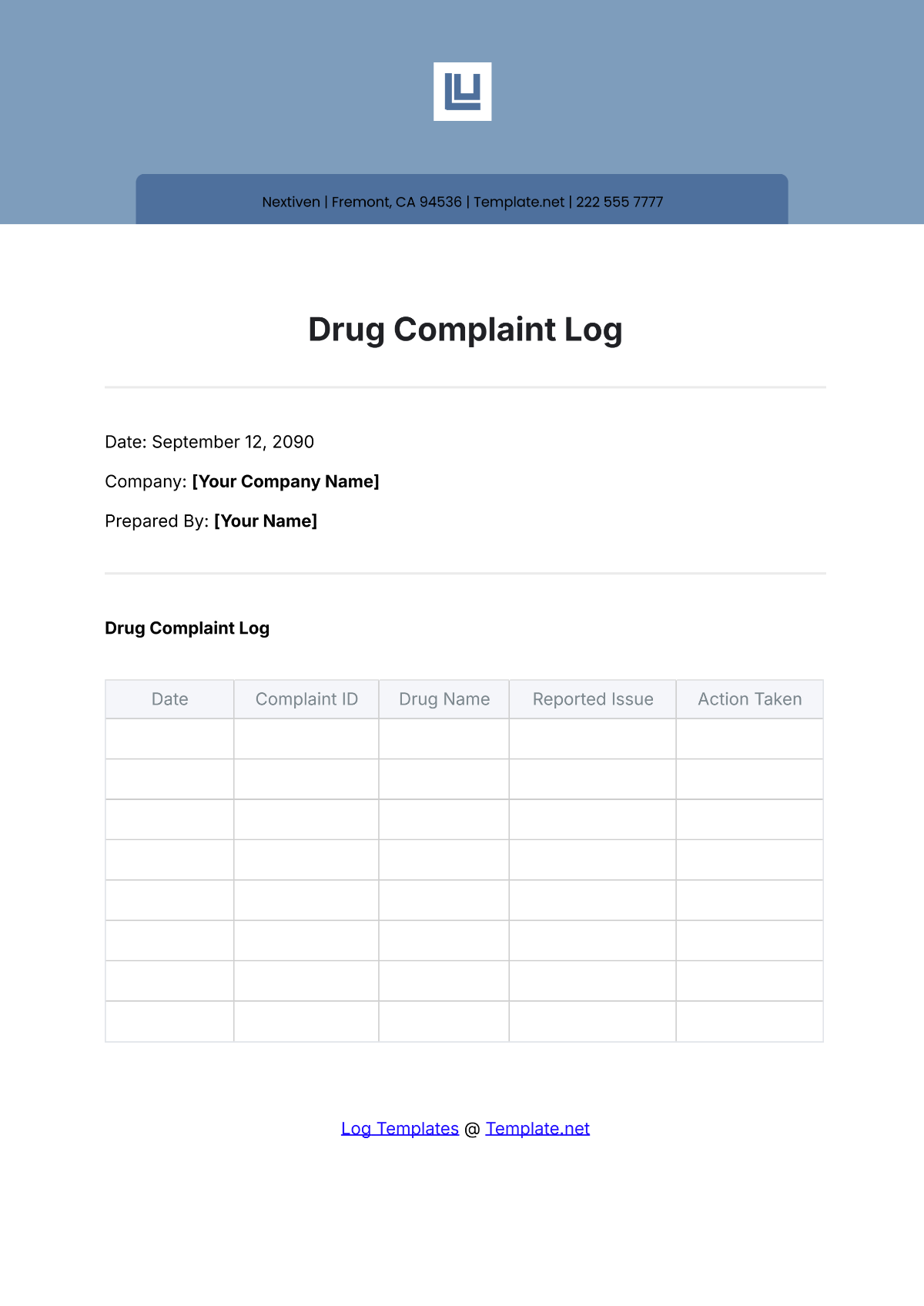 Drug Complaint Log Template - Edit Online & Download