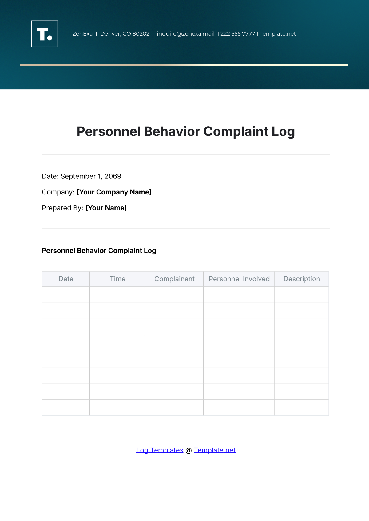 Personnel Behavior Complaint Log Template - Edit Online & Download