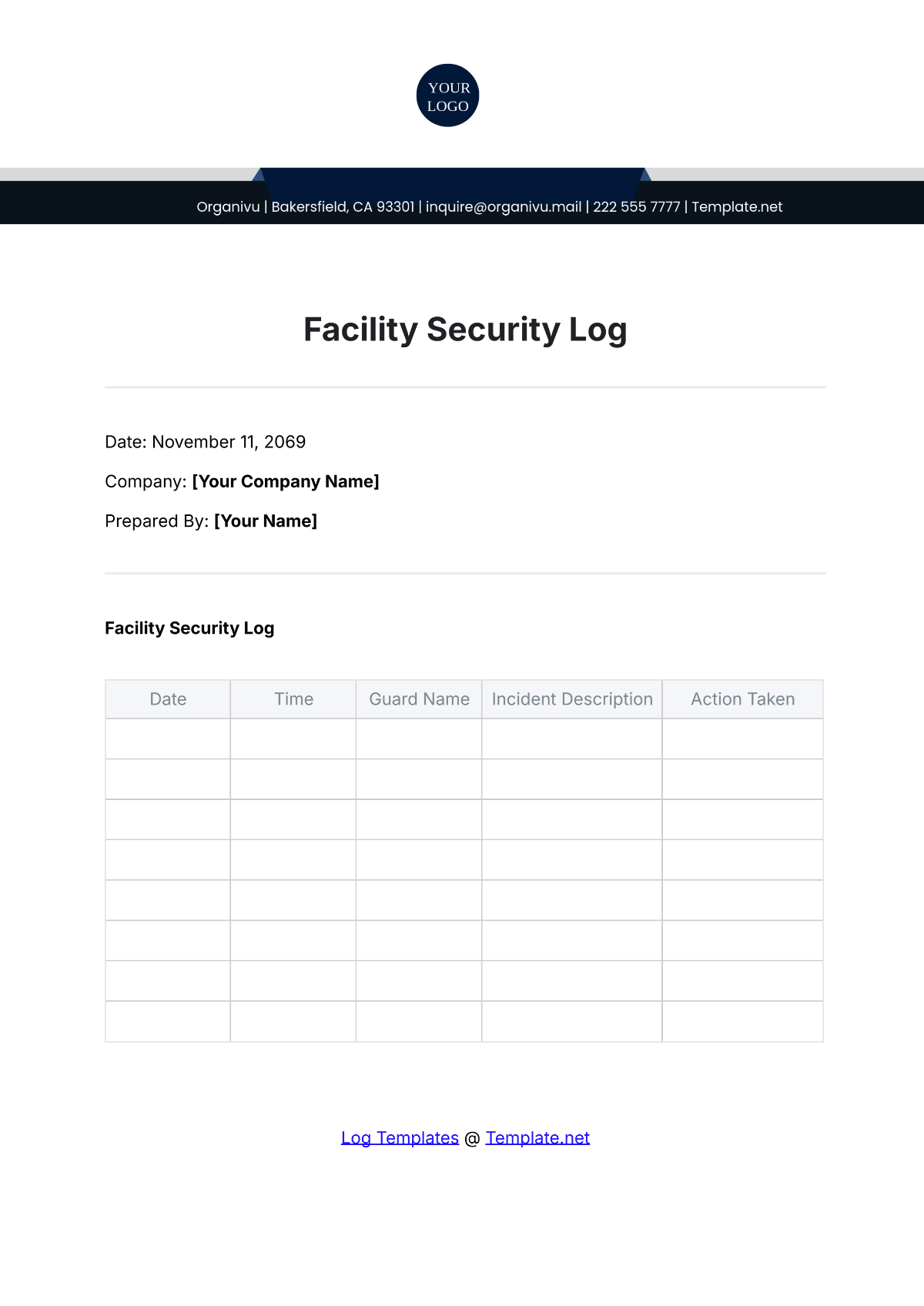 Facility Security Log Template - Edit Online & Download