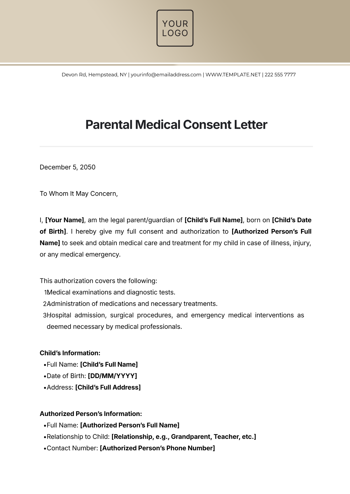 Parental Medical Consent Letter Template - Edit Online & Download