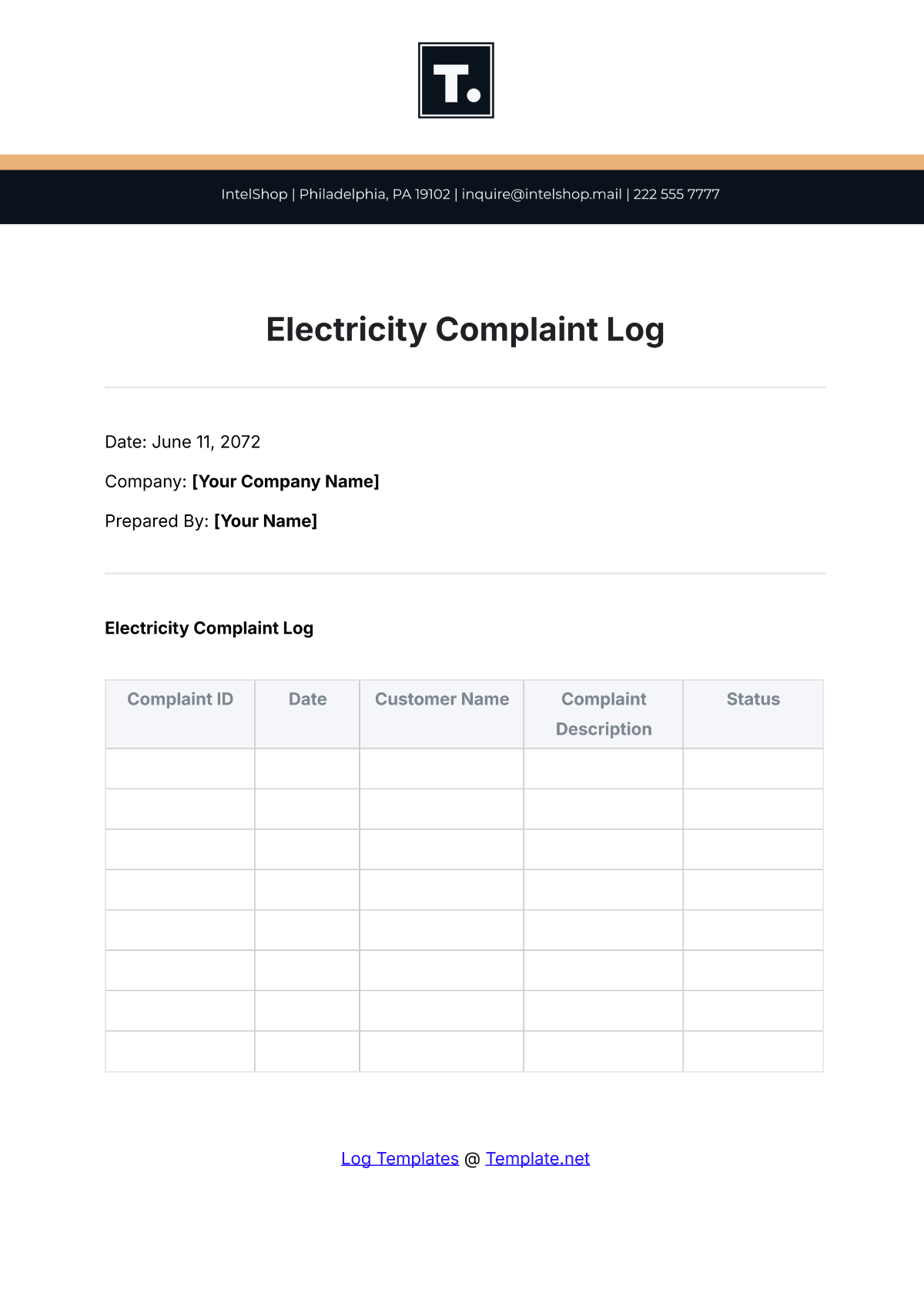 Printable Electricity Complaint Log Template - Edit Online & Download