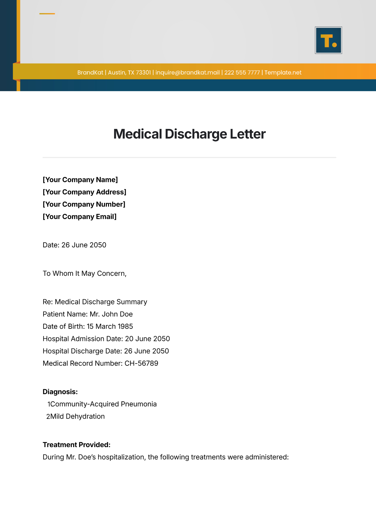 Free Medical Discharge Letter Template - Edit Online & Download ...