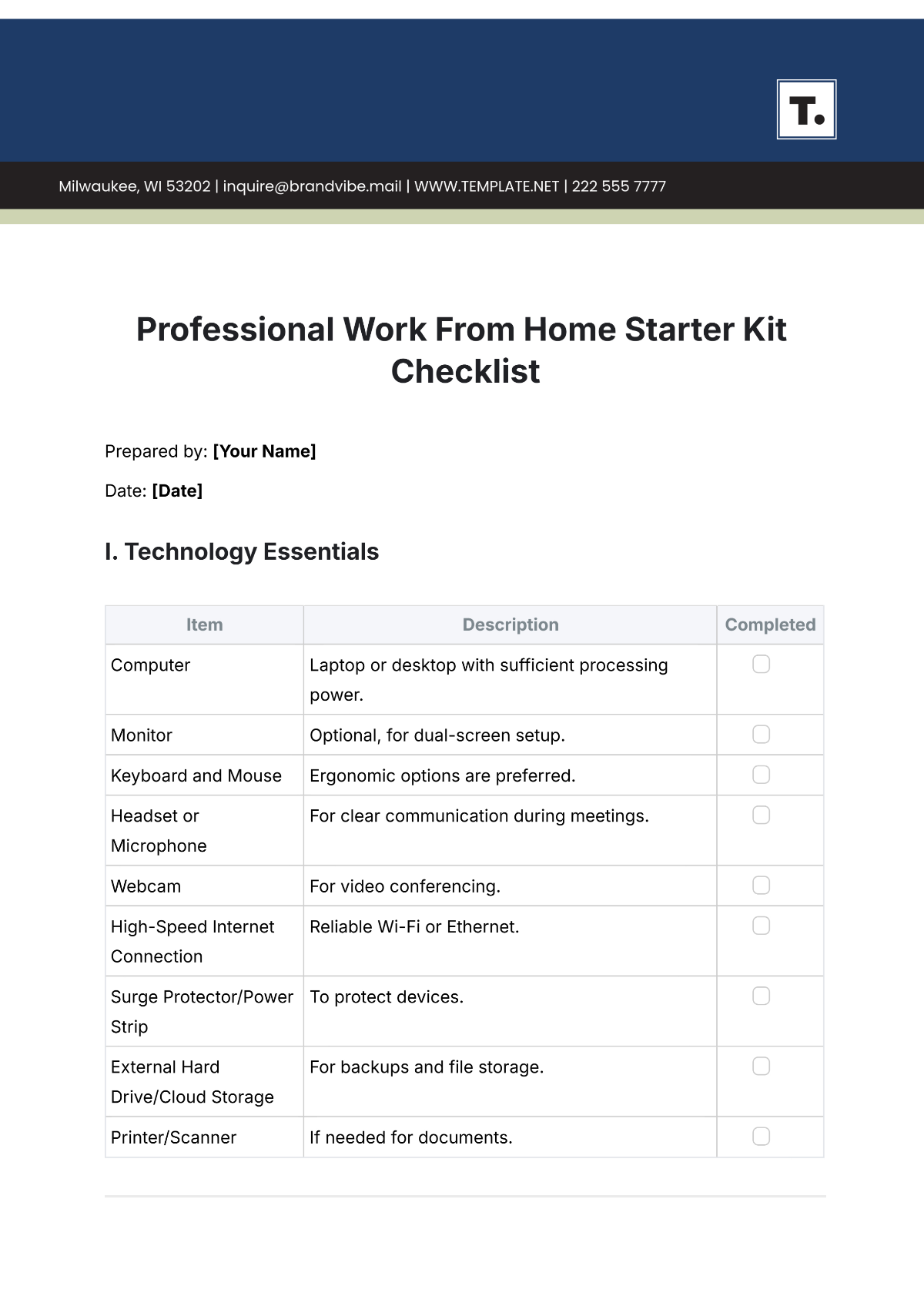 Professional Work From Home Starter Kit Checklist Template - Edit Online & Download