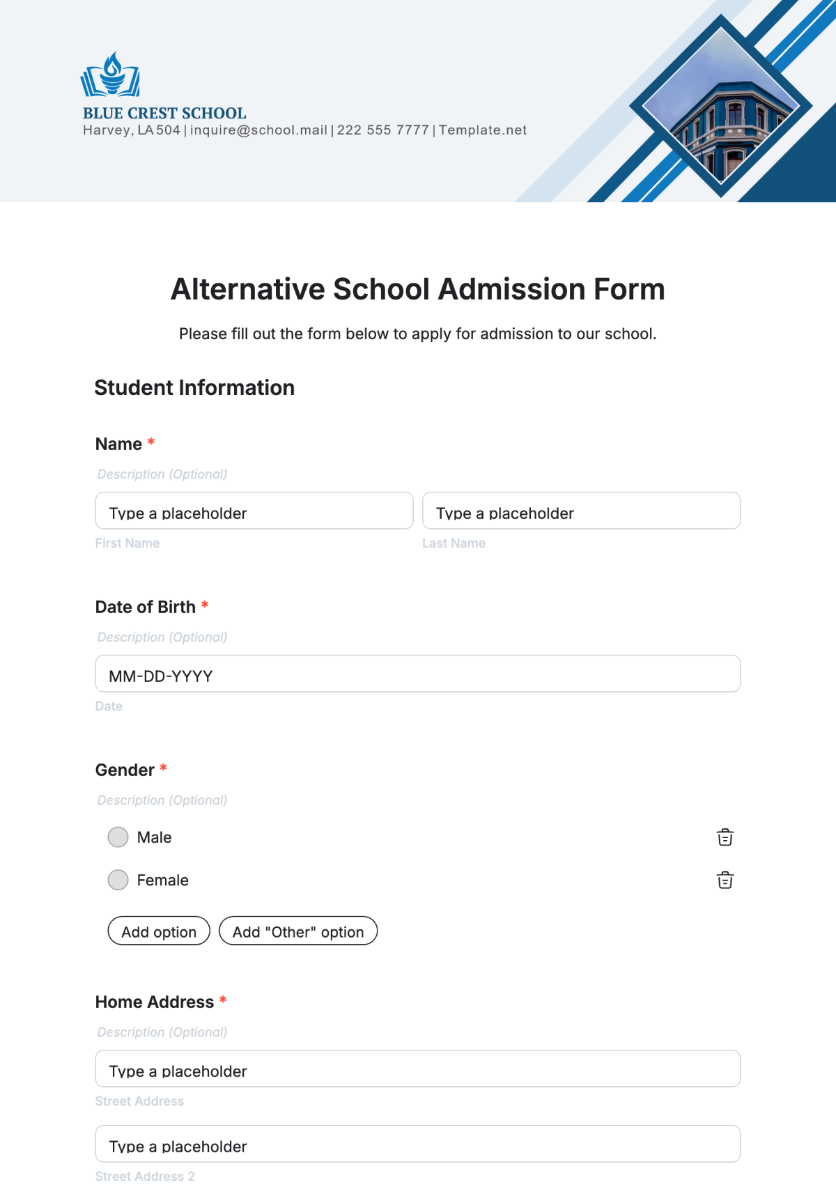 Alternative School Admission Form Template - Edit Online & Download