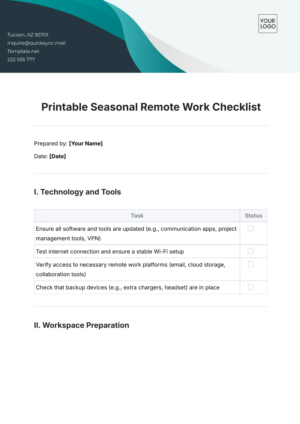 Printable Seasonal Remote Work Checklist Template - Edit Online & Download