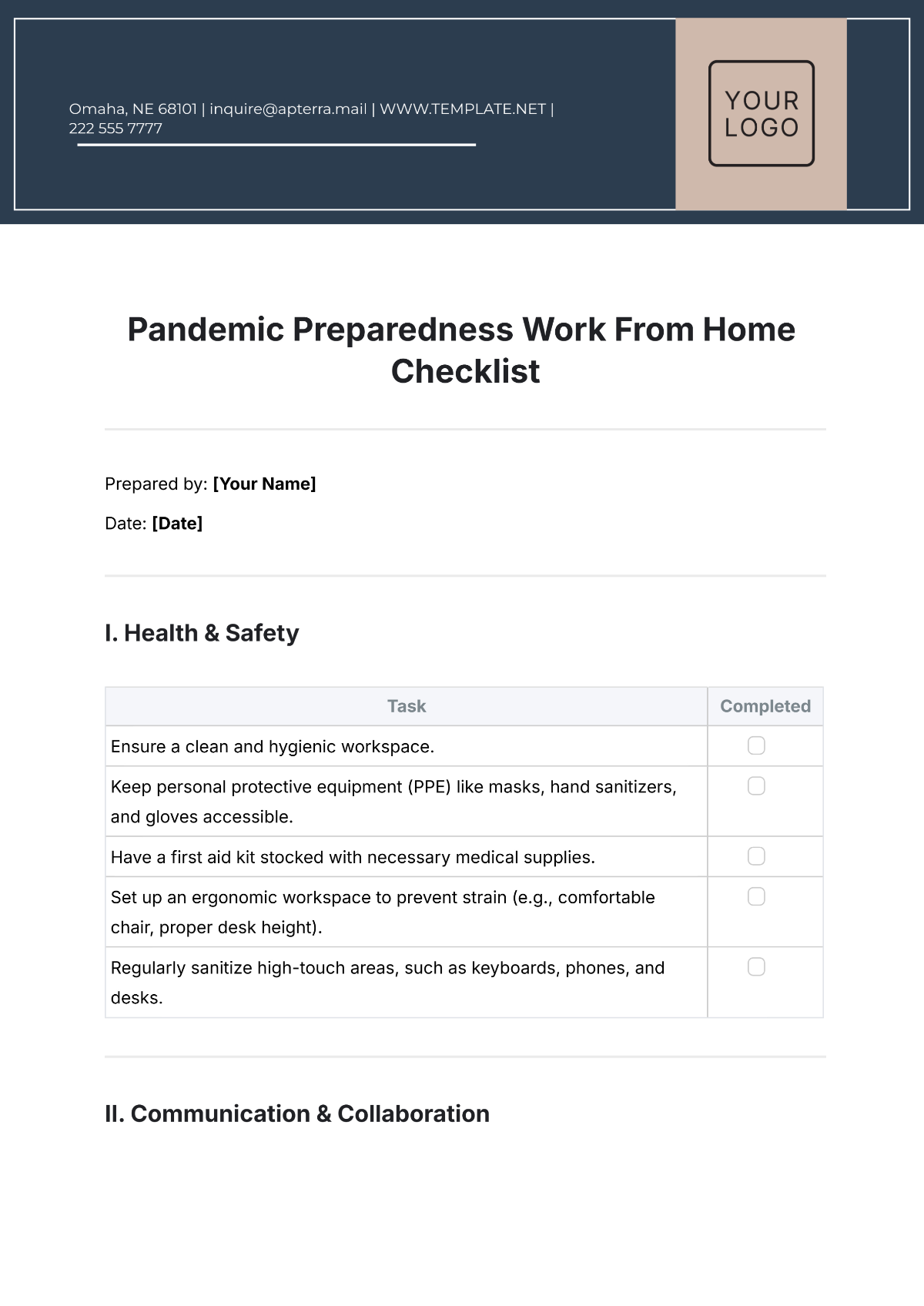 Pandemic Preparedness Work From Home Checklist Template - Edit Online & Download