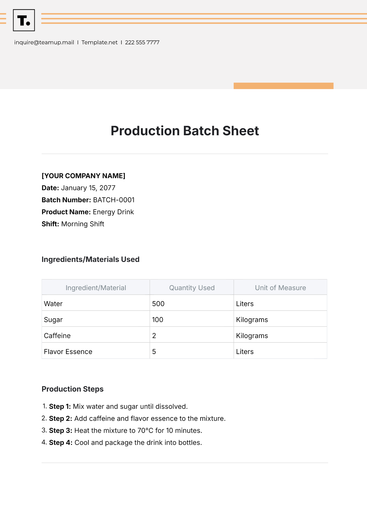 Production Batch Sheet Template - Edit Online & Download