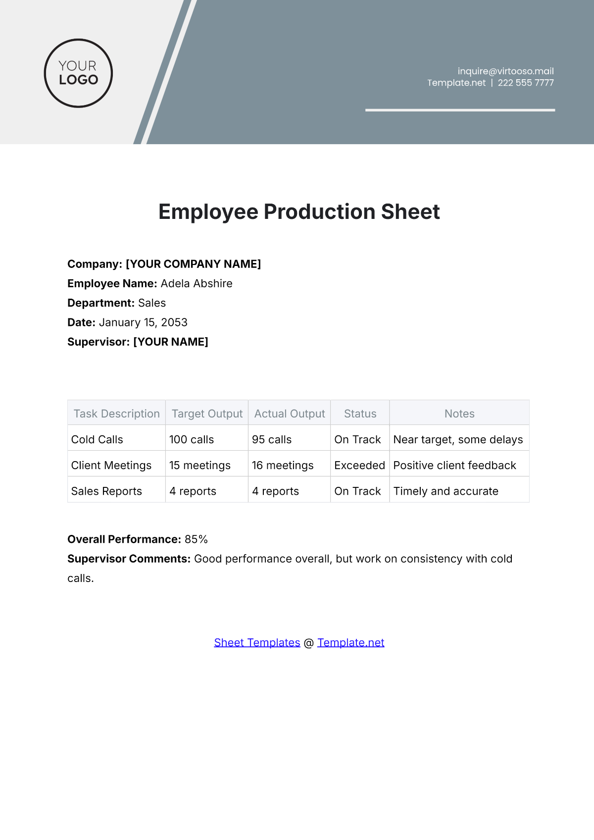 Employee Production Sheet Template - Edit Online & Download