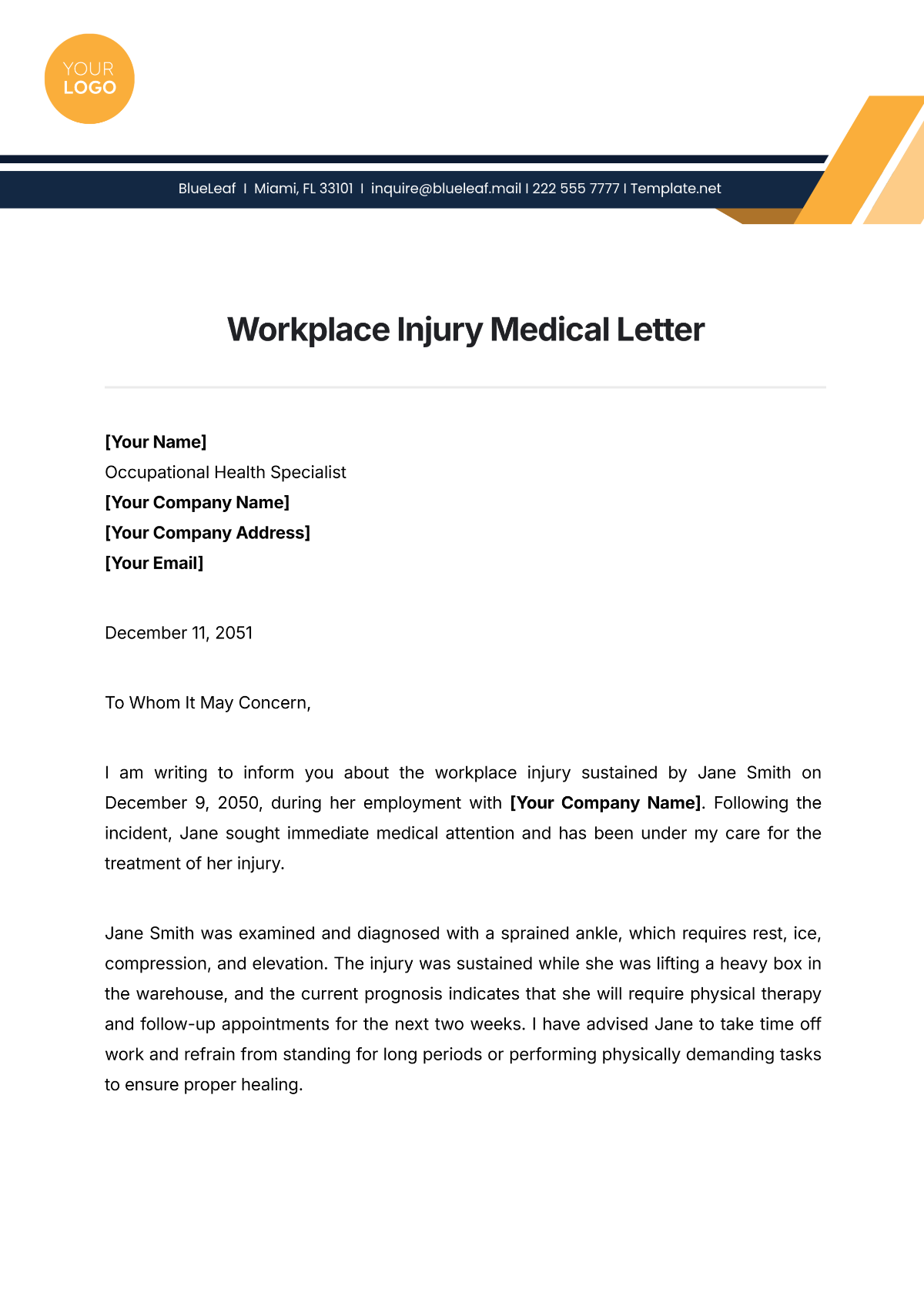 Workplace Injury Medical Letter Template