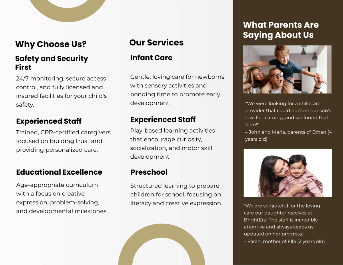 Free Child Care Brochure Template to Edit Online