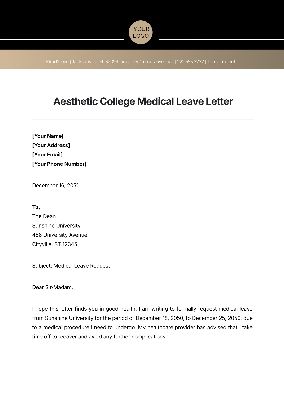 Aesthetic College Medical Leave Letter Template