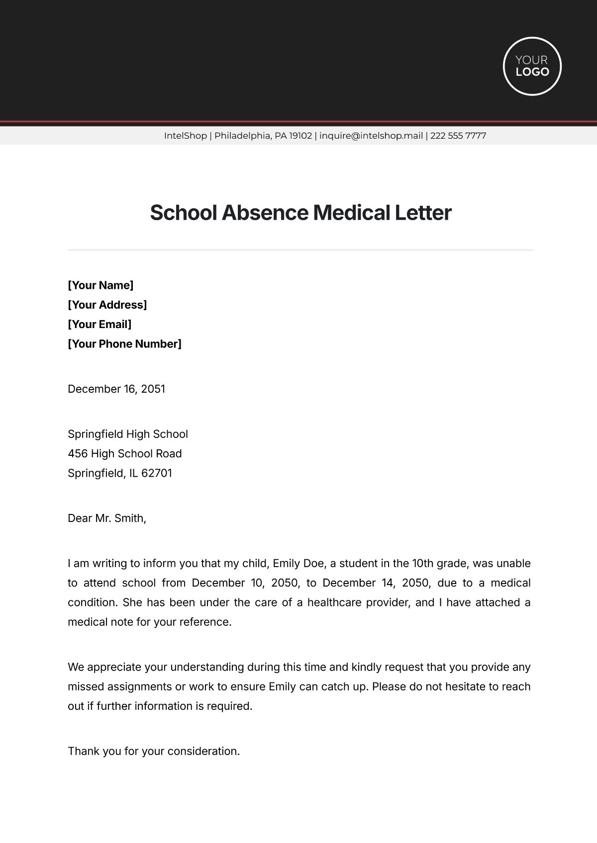 School Absence Medical Letter Template - Edit Online & Download