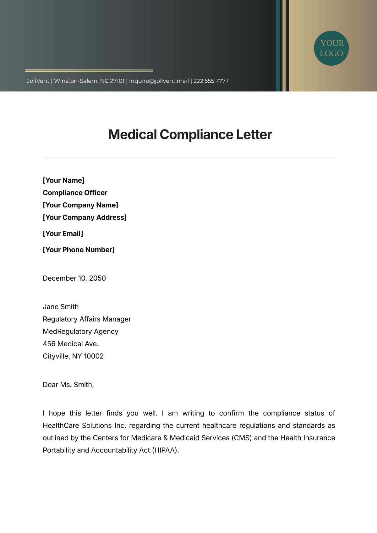 Medical Compliance Letter Template - Edit Online & Download