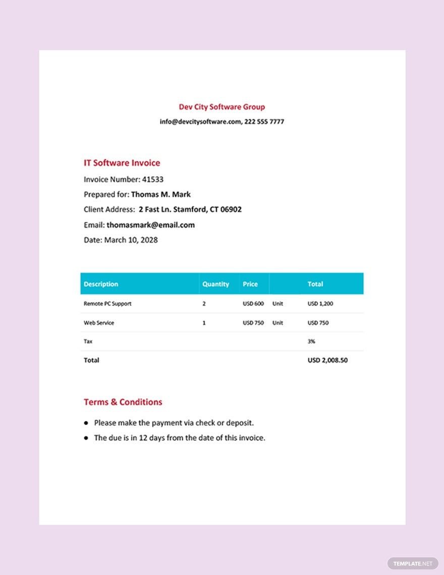 IT Software Invoice Template